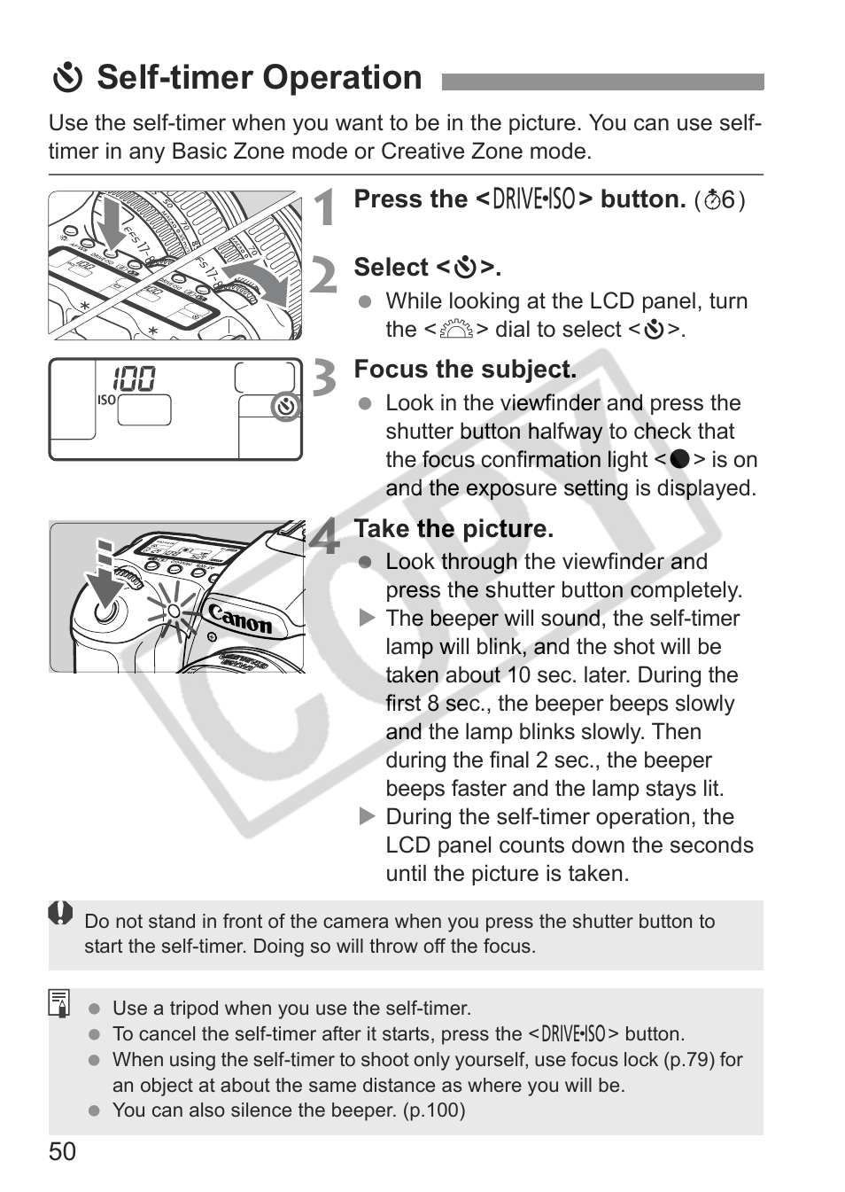 Jself-timer operation | Canon EOS 30D User Manual | Page 50 / 200