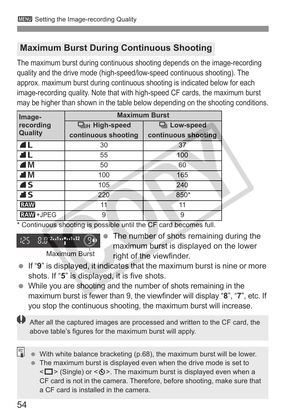 Maximum burst during continuous shooting | Canon EOS 30D User Manual | Page 54 / 200