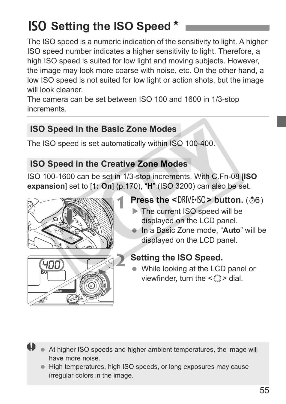 Gsetting the iso speed n | Canon EOS 30D User Manual | Page 55 / 200