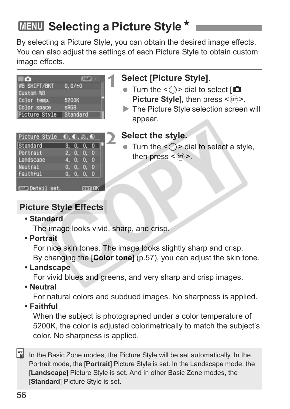 3selecting a picture style n | Canon EOS 30D User Manual | Page 56 / 200