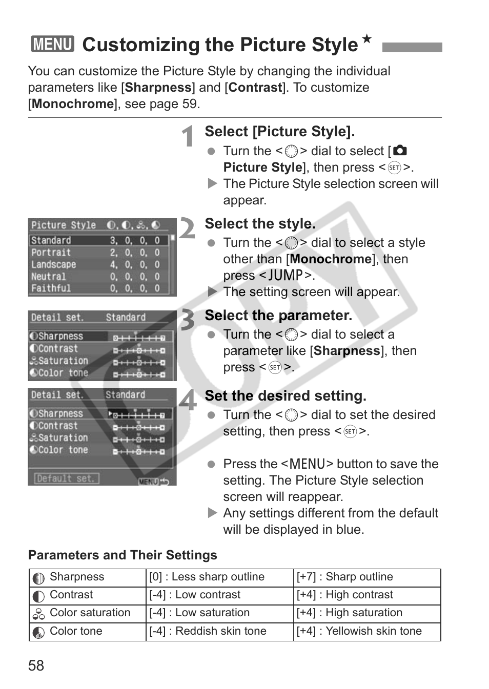 3customizing the picture style n | Canon EOS 30D User Manual | Page 58 / 200