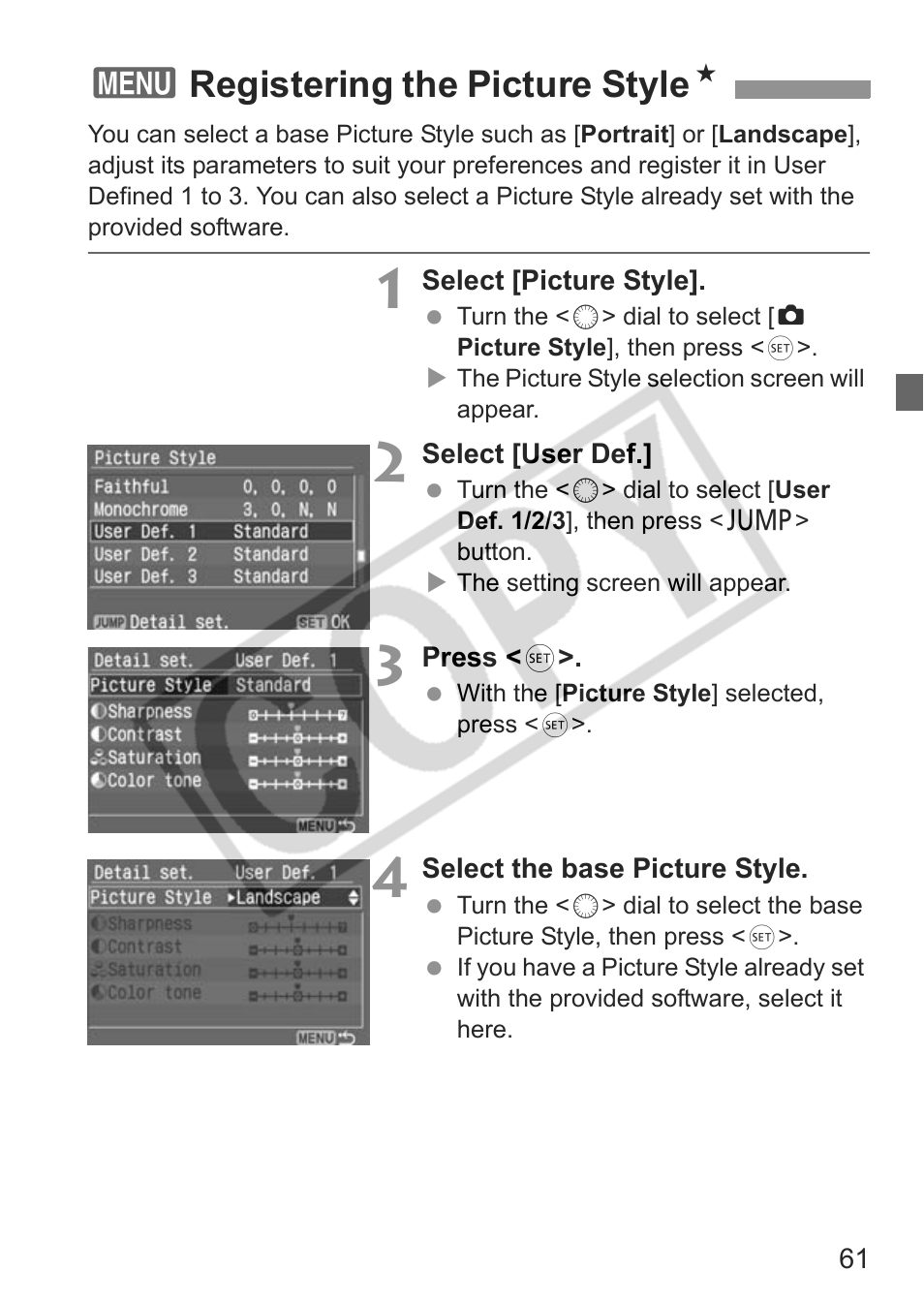 3registering the picture style n | Canon EOS 30D User Manual | Page 61 / 200