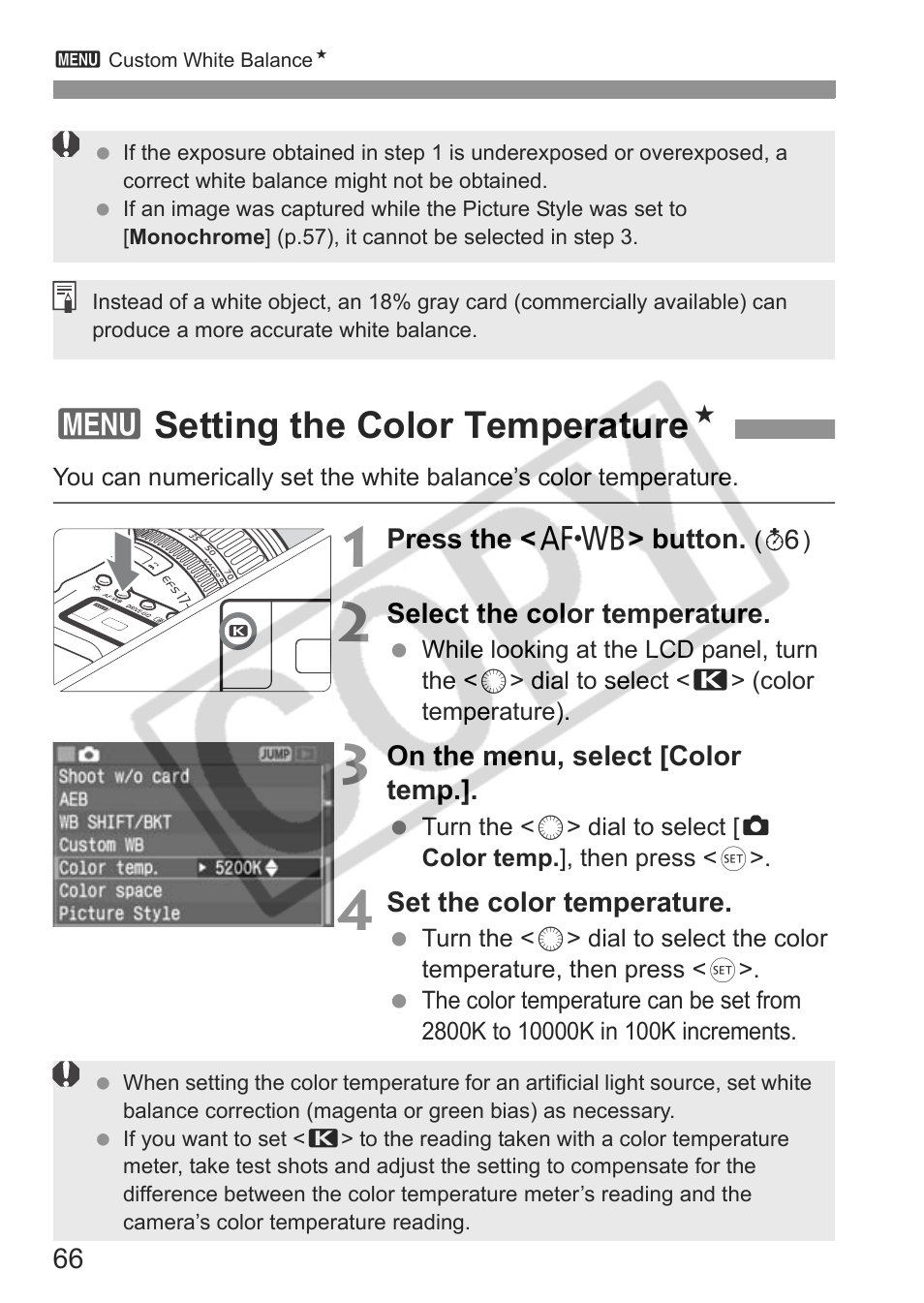 3setting the color temperature n | Canon EOS 30D User Manual | Page 66 / 200