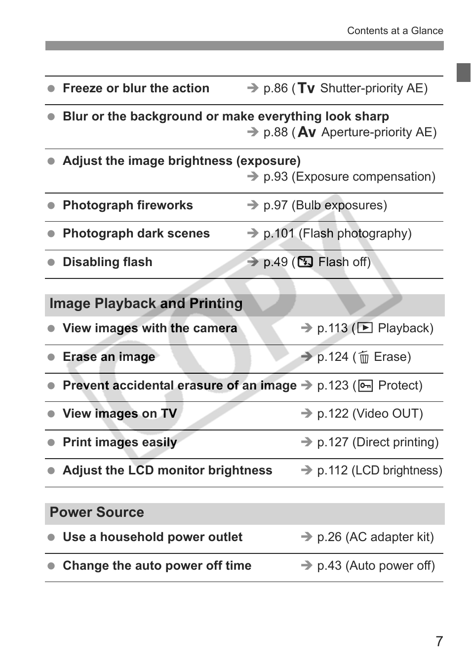 Image playback and printing, Power source | Canon EOS 30D User Manual | Page 7 / 200
