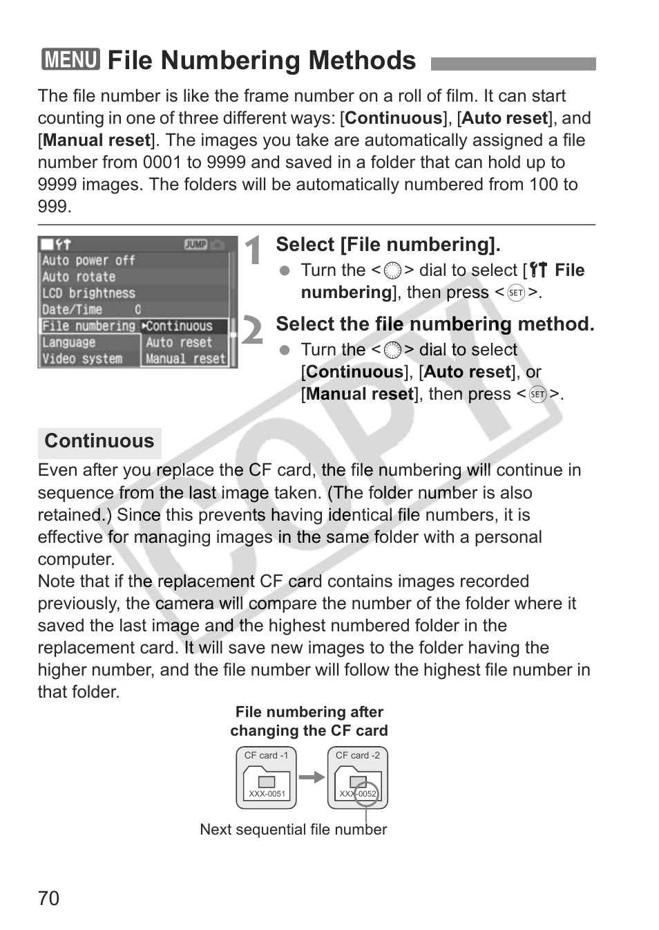 3file numbering methods | Canon EOS 30D User Manual | Page 70 / 200