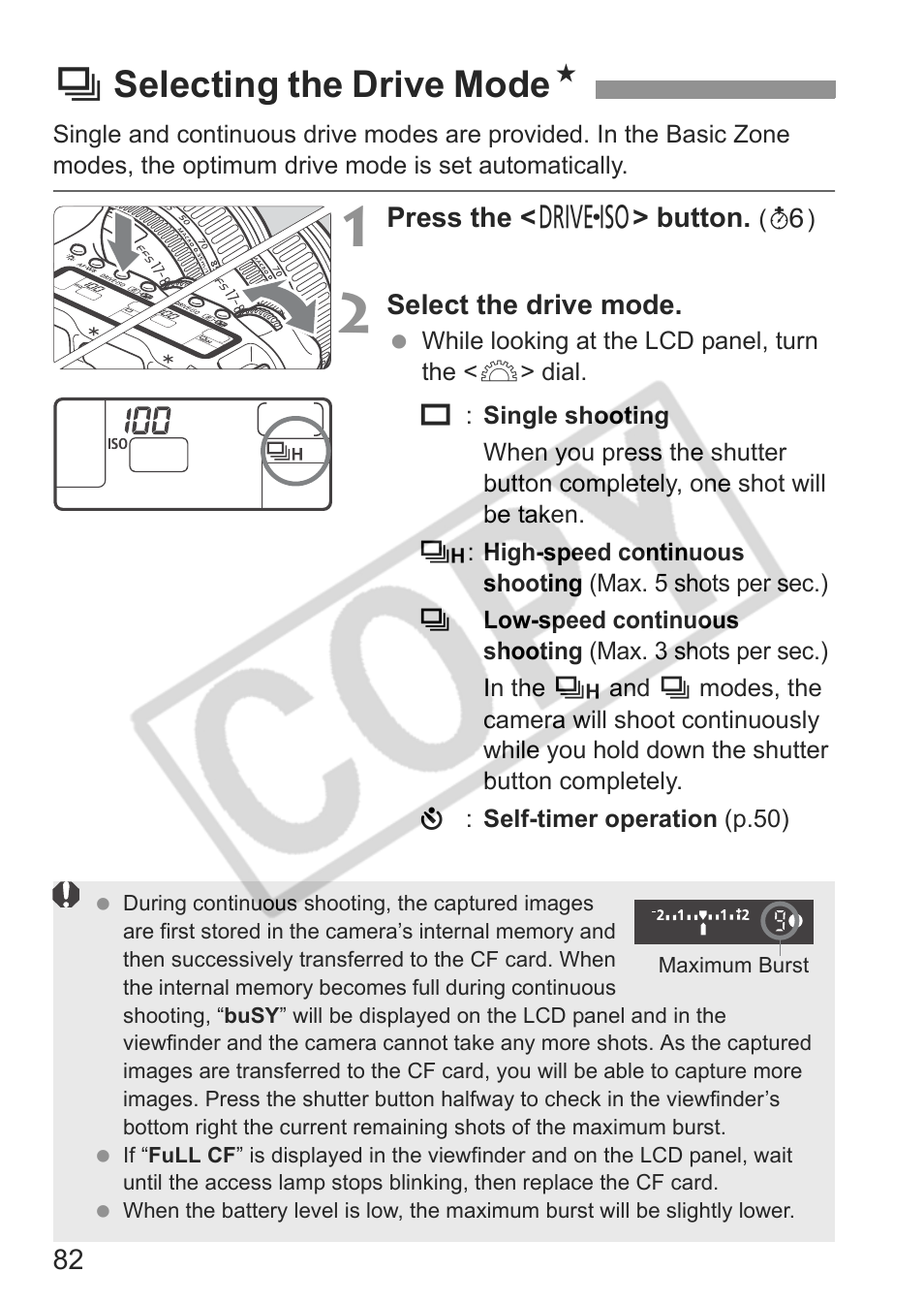 Iselecting the drive mode n | Canon EOS 30D User Manual | Page 82 / 200