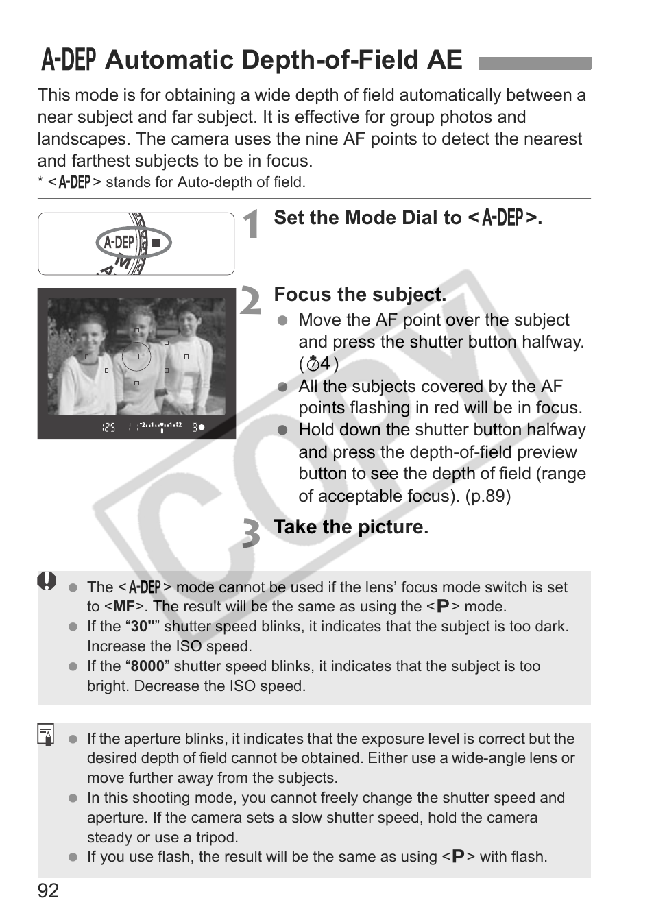 8 automatic depth-of-field ae | Canon EOS 30D User Manual | Page 92 / 200