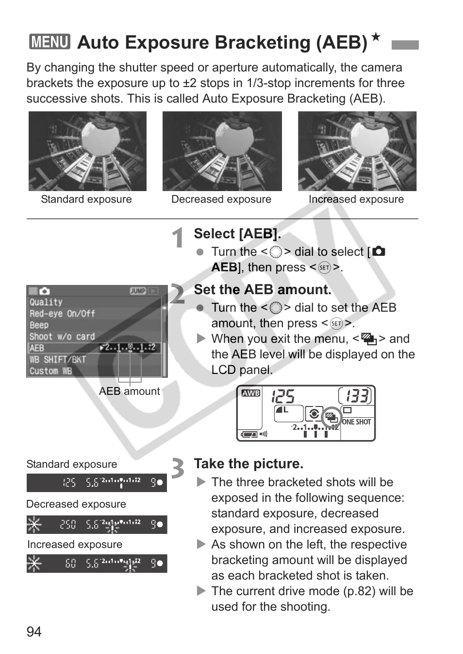 3auto exposure bracketing (aeb) n | Canon EOS 30D User Manual | Page 94 / 200