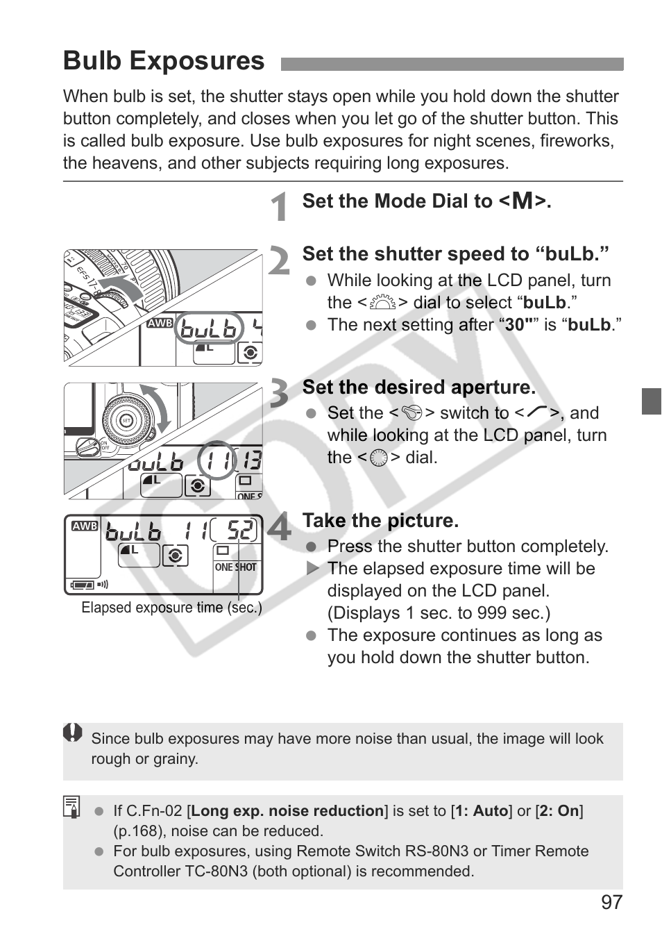 Bulb exposures | Canon EOS 30D User Manual | Page 97 / 200