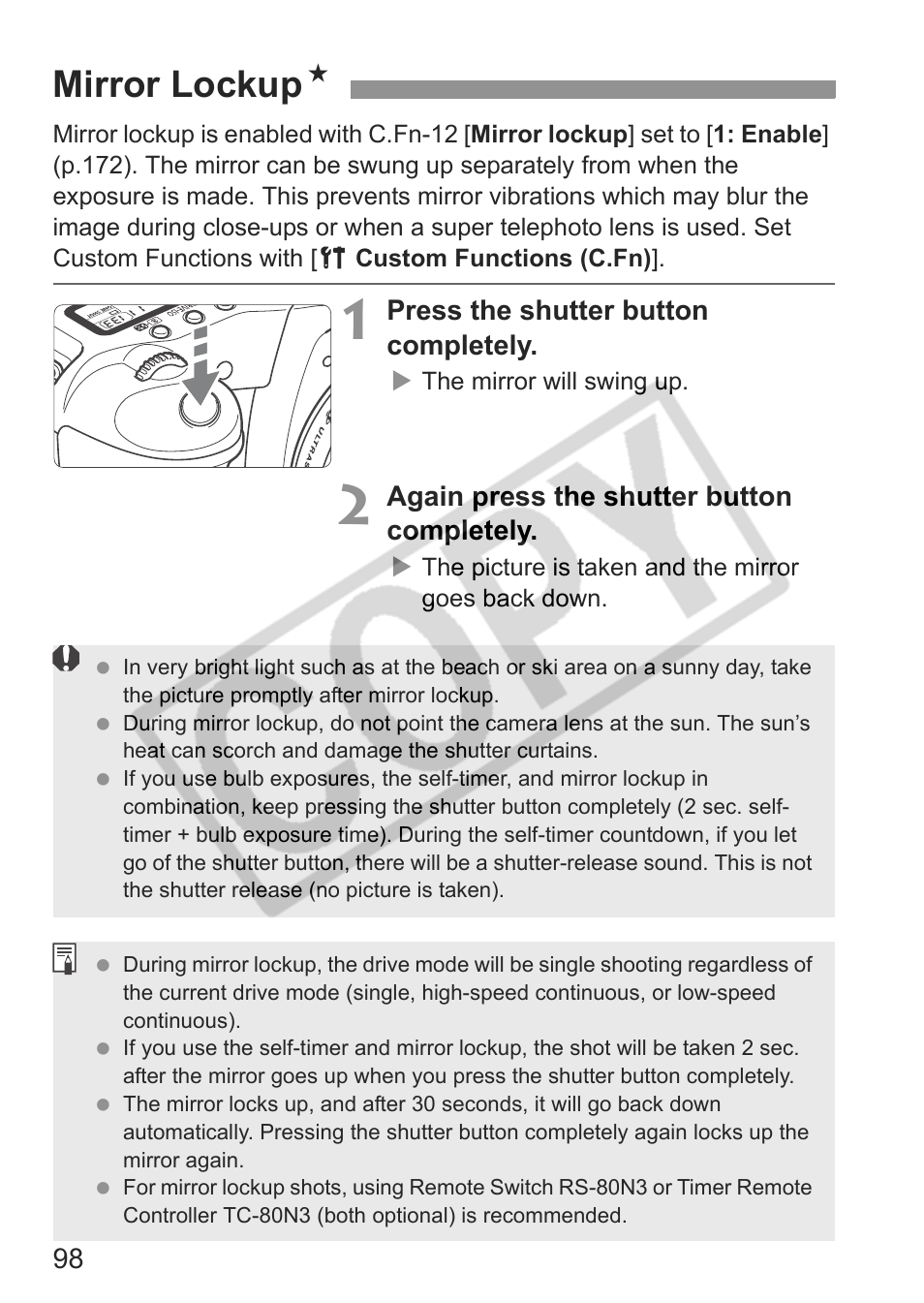 Mirror lockup n | Canon EOS 30D User Manual | Page 98 / 200