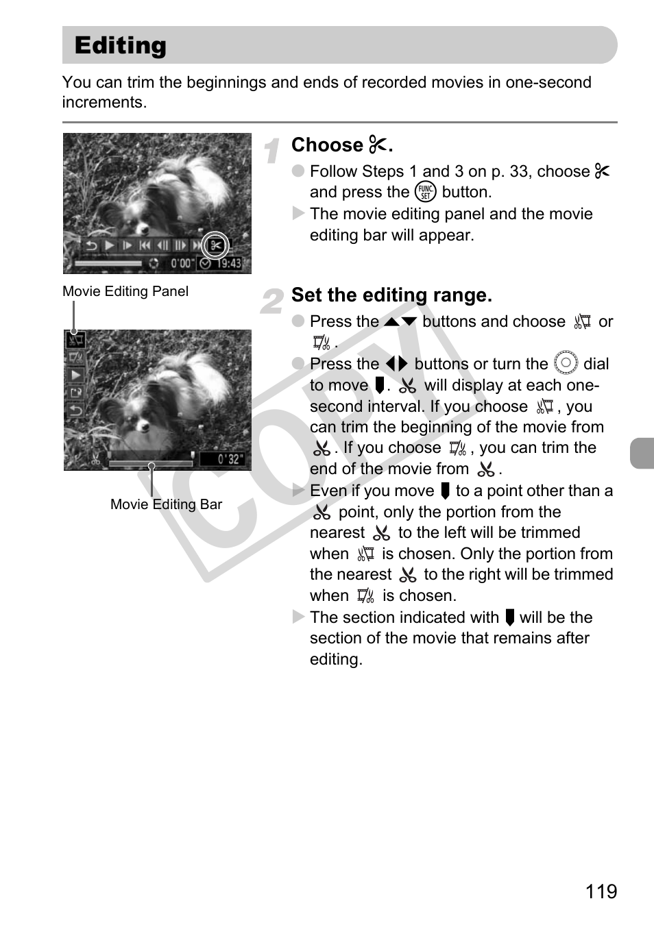 Editing, Edit (p. 119), Co py | Canon PowerShot G11 User Manual | Page 119 / 196