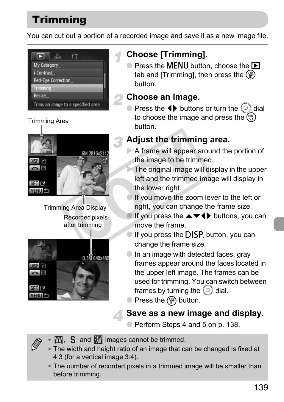 Trimming, Co py | Canon PowerShot G11 User Manual | Page 139 / 196