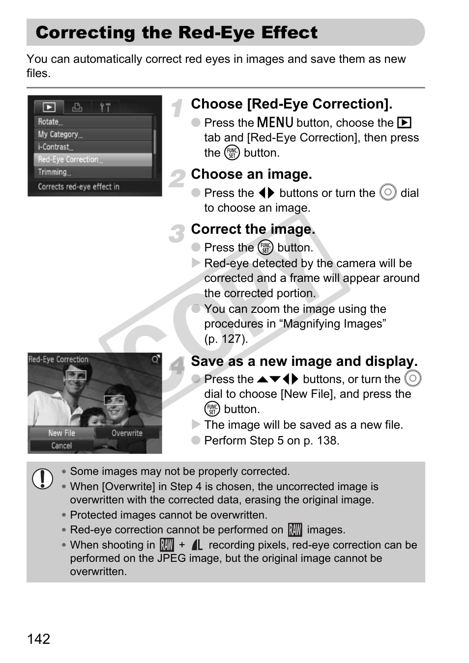 Correcting the red-eye effect, C o py | Canon PowerShot G11 User Manual | Page 142 / 196