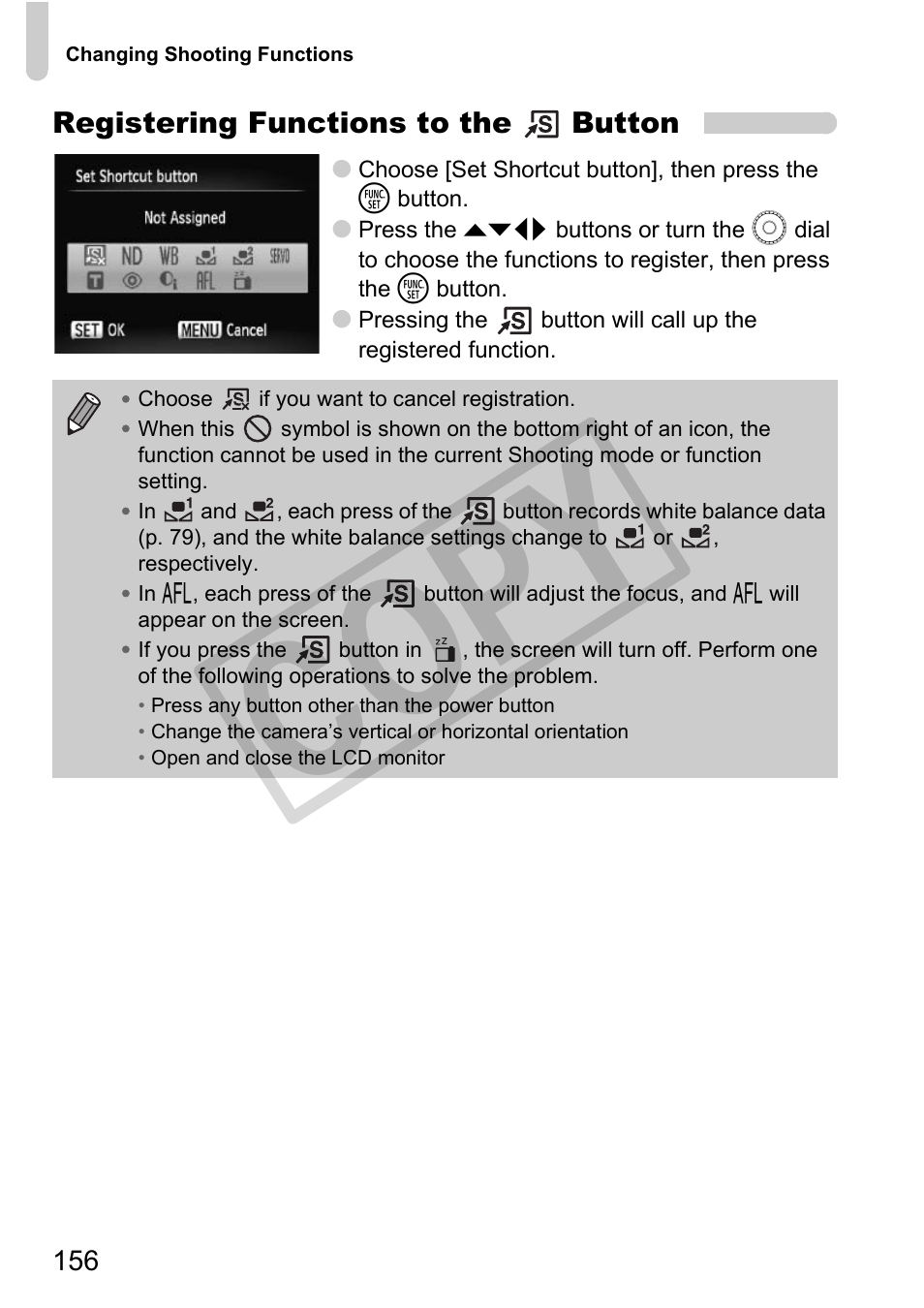 Rt cut) (p. 156), P. 156), Registering functions to the | Button (p. 156), Co py | Canon PowerShot G11 User Manual | Page 156 / 196