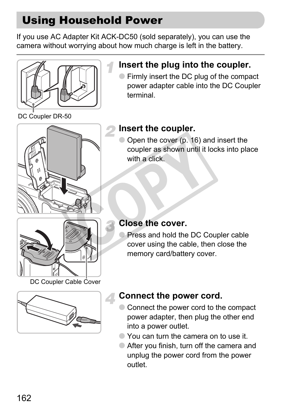 Using household power, Cover (p. 162), Co py | Canon PowerShot G11 User Manual | Page 162 / 196