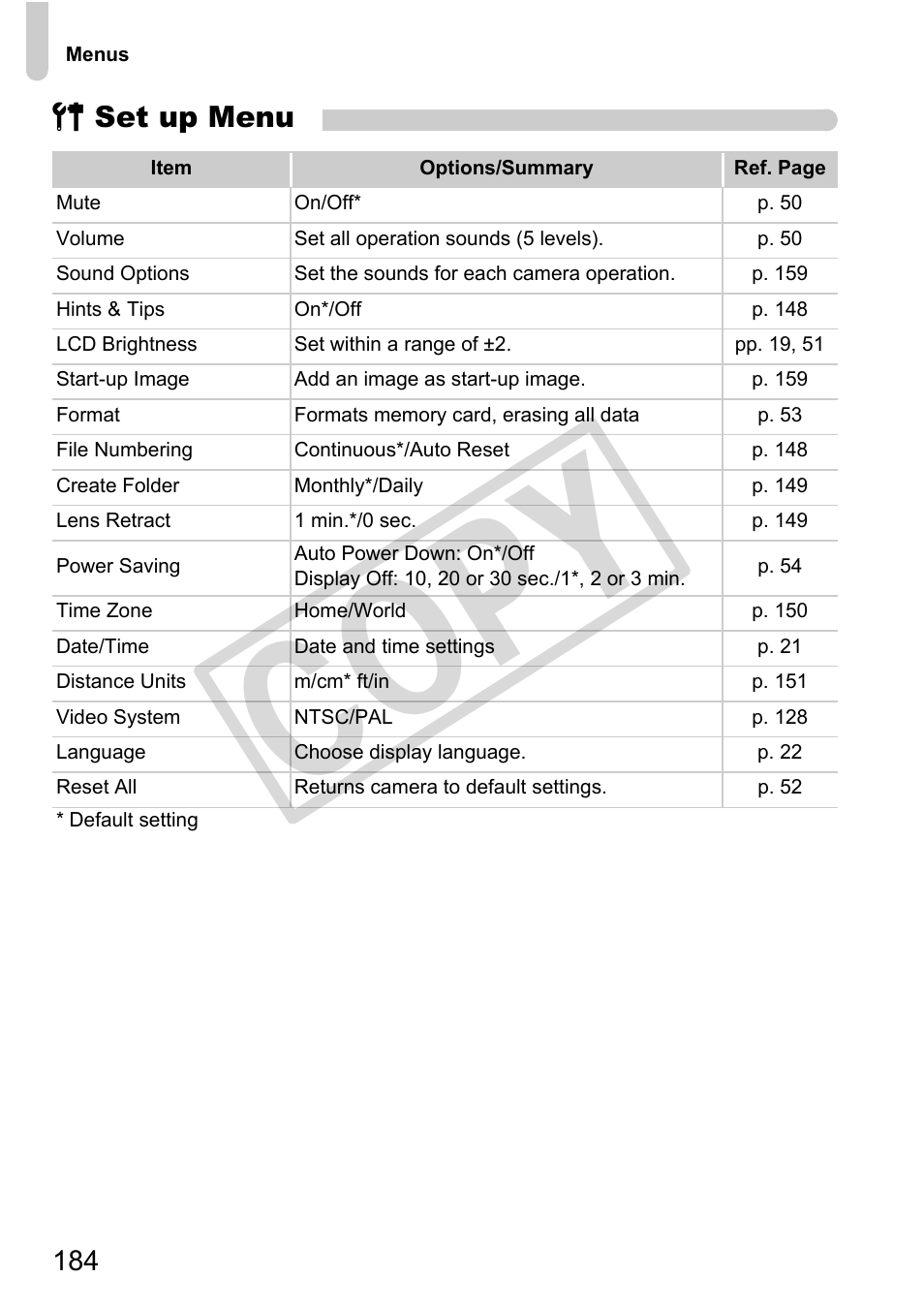 Co py, 3 set up menu | Canon PowerShot G11 User Manual | Page 184 / 196