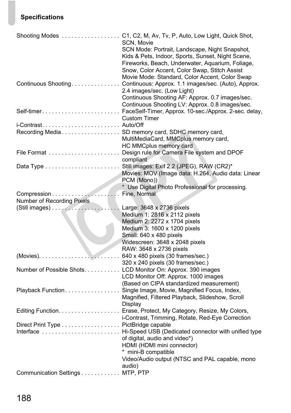 Co py | Canon PowerShot G11 User Manual | Page 188 / 196