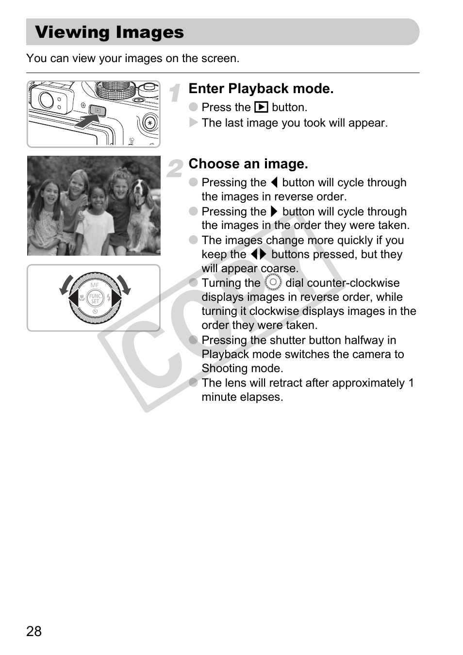 Viewing images, Co py | Canon PowerShot G11 User Manual | Page 28 / 196