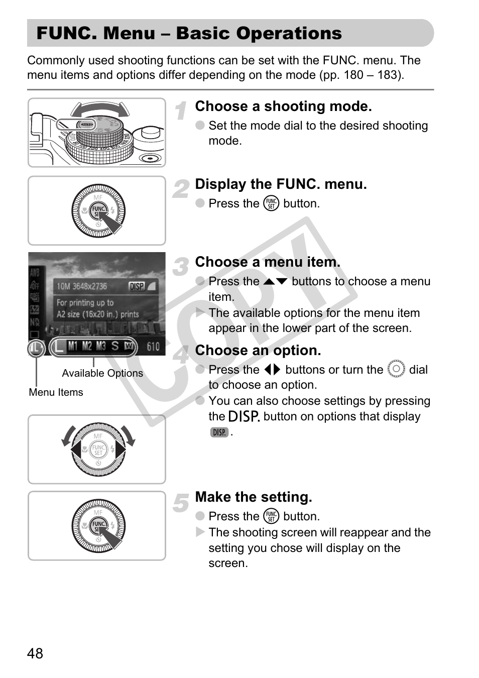 Func. menu – basic operations, P. 48), Co py | Canon PowerShot G11 User Manual | Page 48 / 196