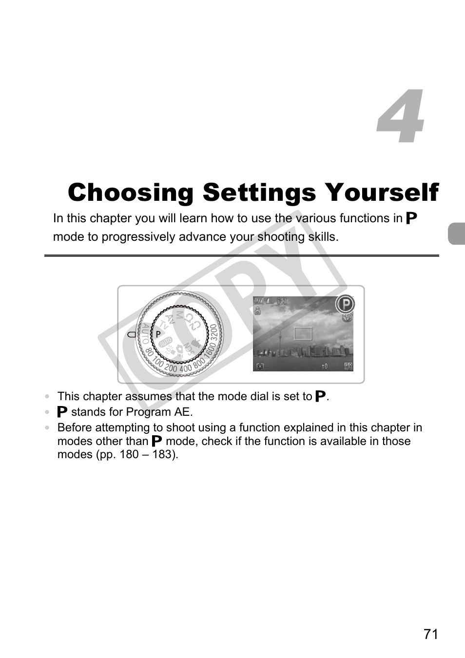 Choosing settings, Yourself, Co py | Canon PowerShot G11 User Manual | Page 71 / 196