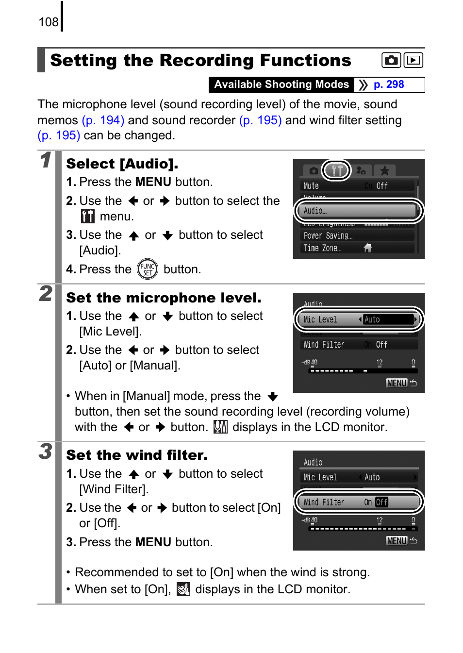 Setting the recording functions | Canon PowerShot G10 User Manual | Page 110 / 306