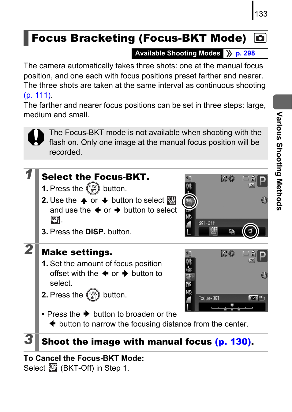 Focus bracketing (focus-bkt mode), Pp. 133 | Canon PowerShot G10 User Manual | Page 135 / 306