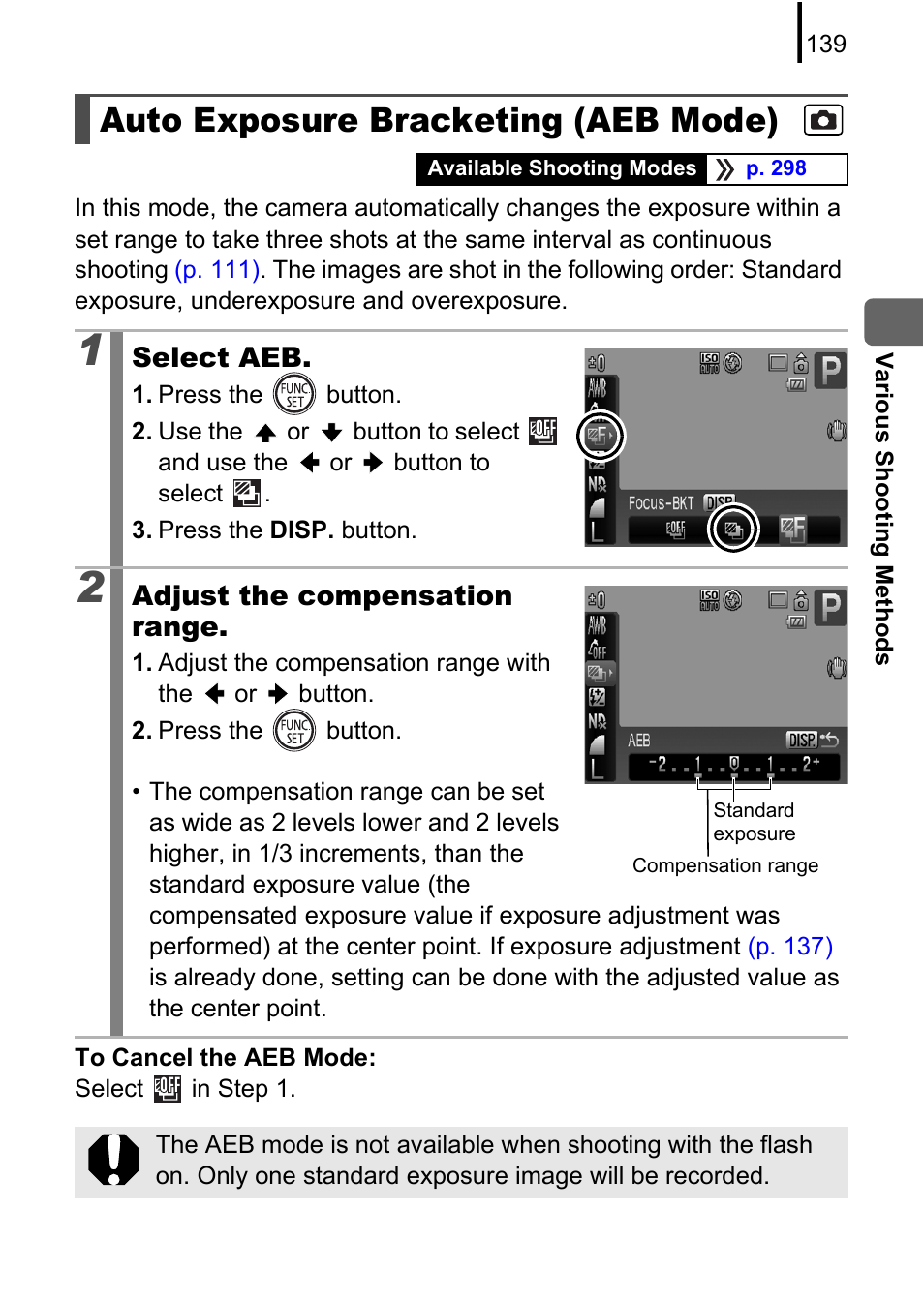 Auto exposure bracketing (aeb mode) | Canon PowerShot G10 User Manual | Page 141 / 306