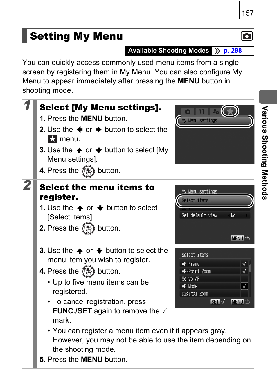 Setting my menu | Canon PowerShot G10 User Manual | Page 159 / 306