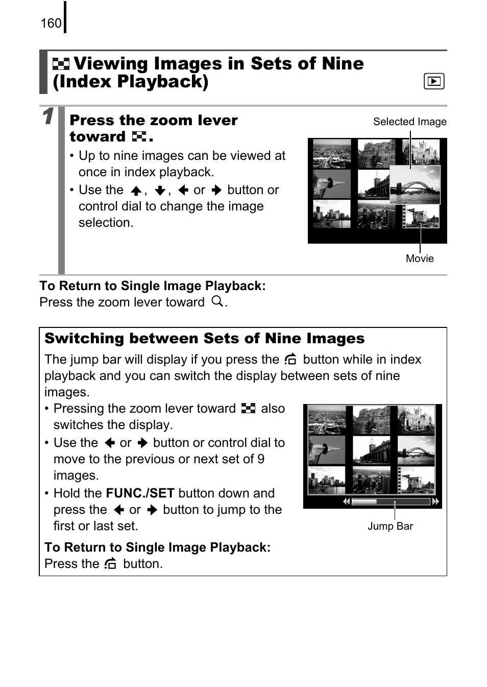 Viewing images in sets of nine (index playback) | Canon PowerShot G10 User Manual | Page 162 / 306