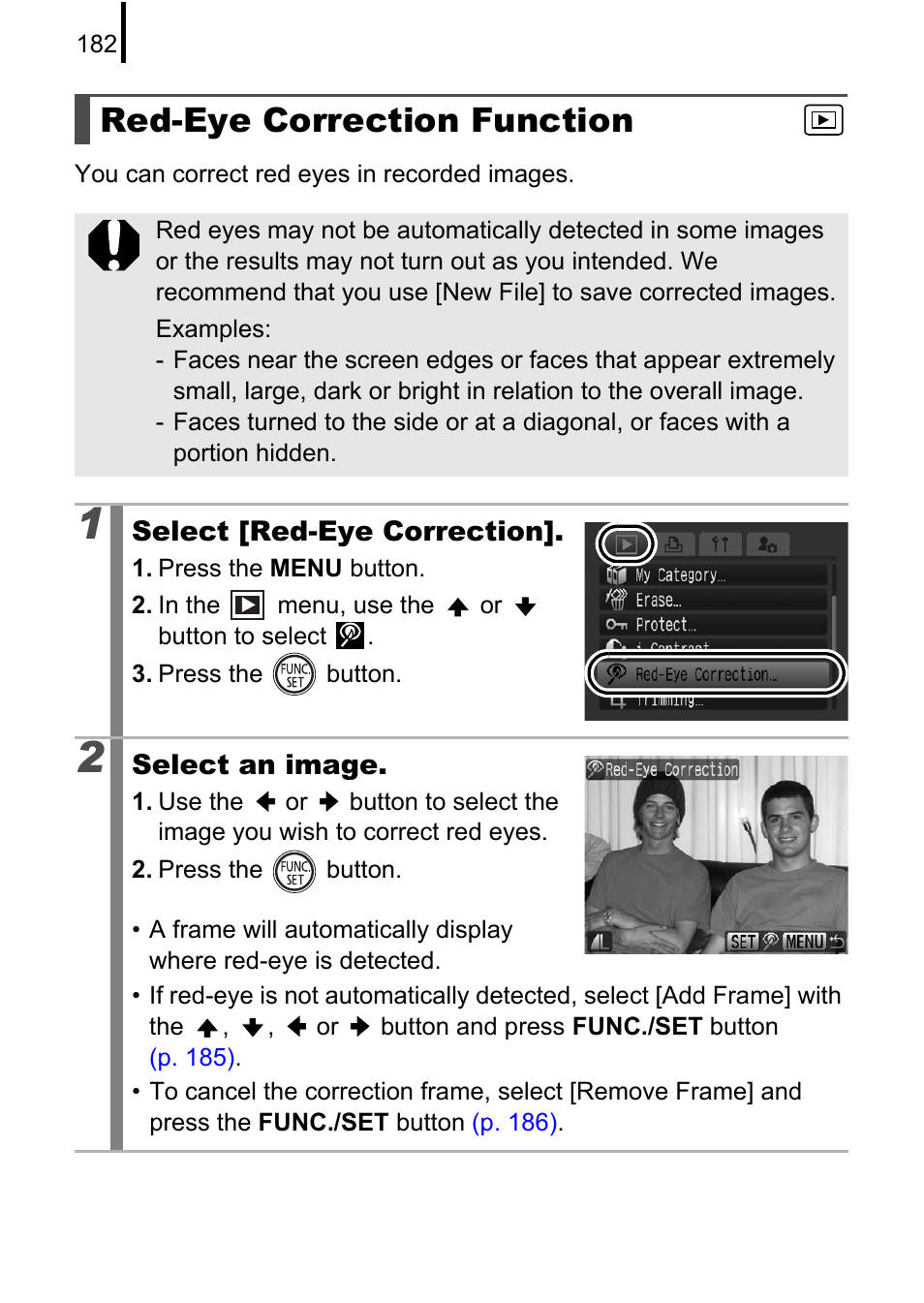 Red-eye correction function, P. 182 | Canon PowerShot G10 User Manual | Page 184 / 306