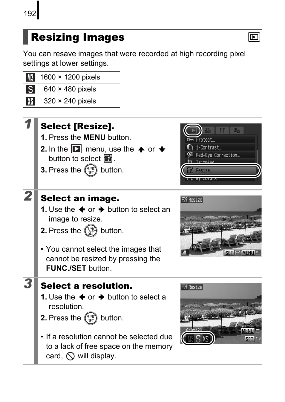 Resizing images, P. 192 | Canon PowerShot G10 User Manual | Page 194 / 306