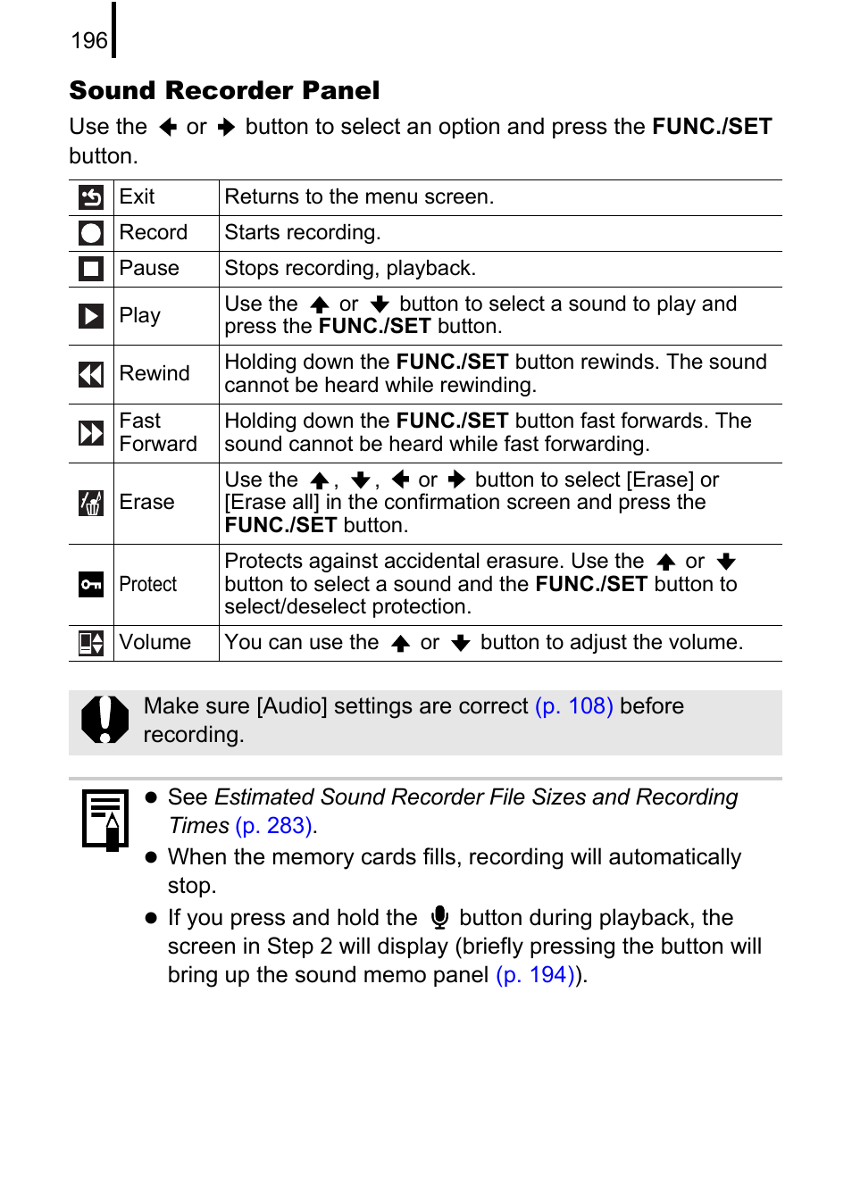 Sound recorder panel | Canon PowerShot G10 User Manual | Page 198 / 306