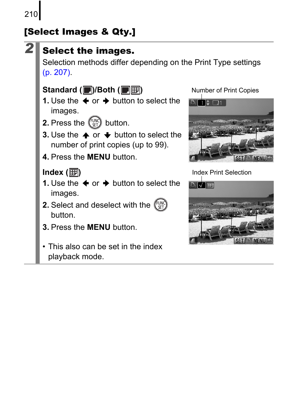 Select images & qty, Select the images | Canon PowerShot G10 User Manual | Page 212 / 306