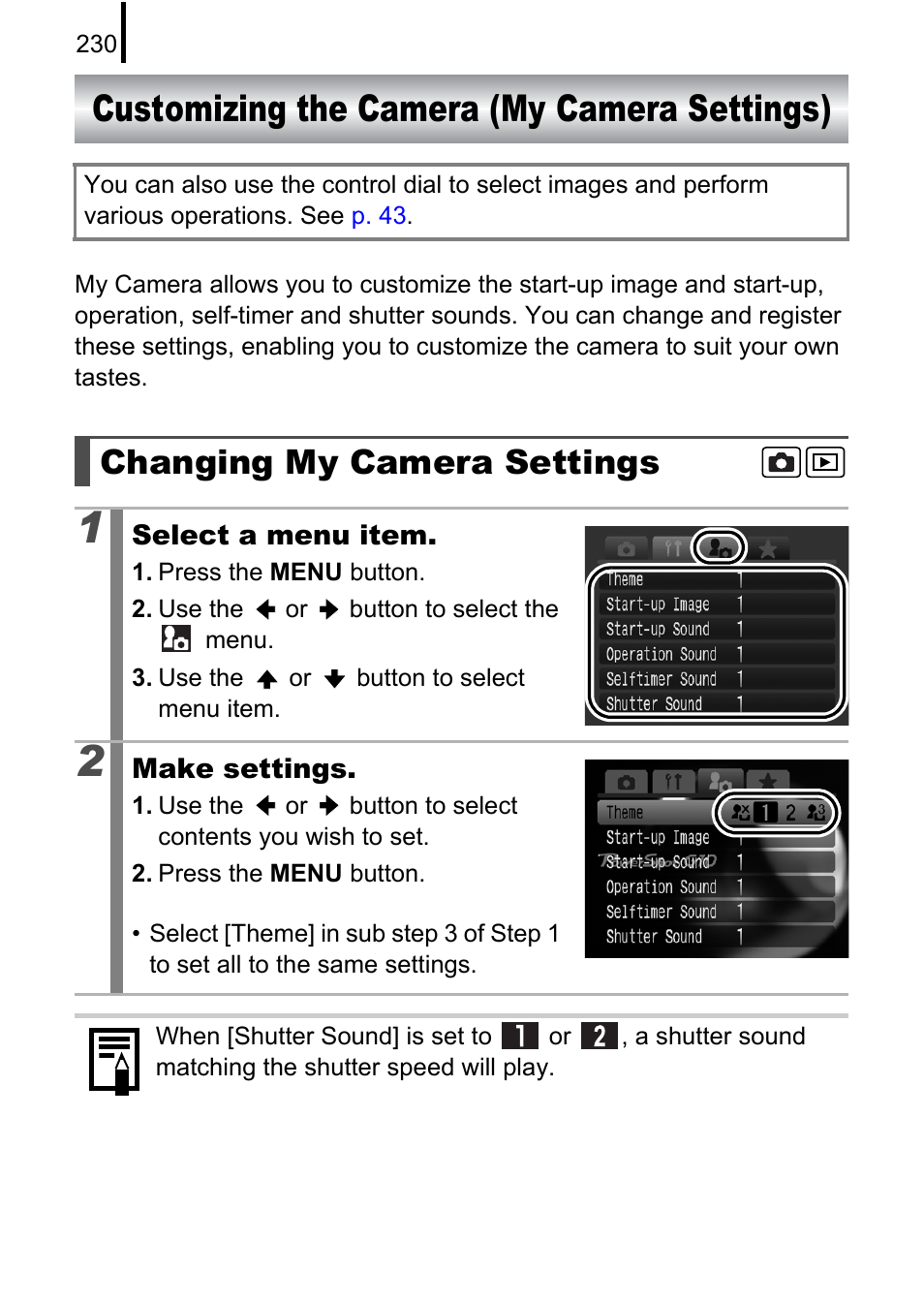 Customizing the camera (my camera settings), Changing my camera settings, P. 230) | Canon PowerShot G10 User Manual | Page 232 / 306