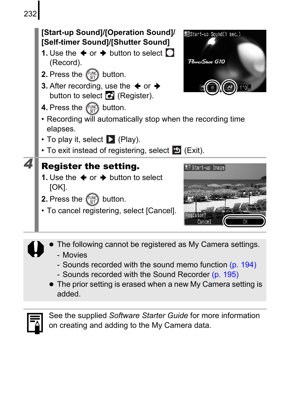 Register the setting | Canon PowerShot G10 User Manual | Page 234 / 306