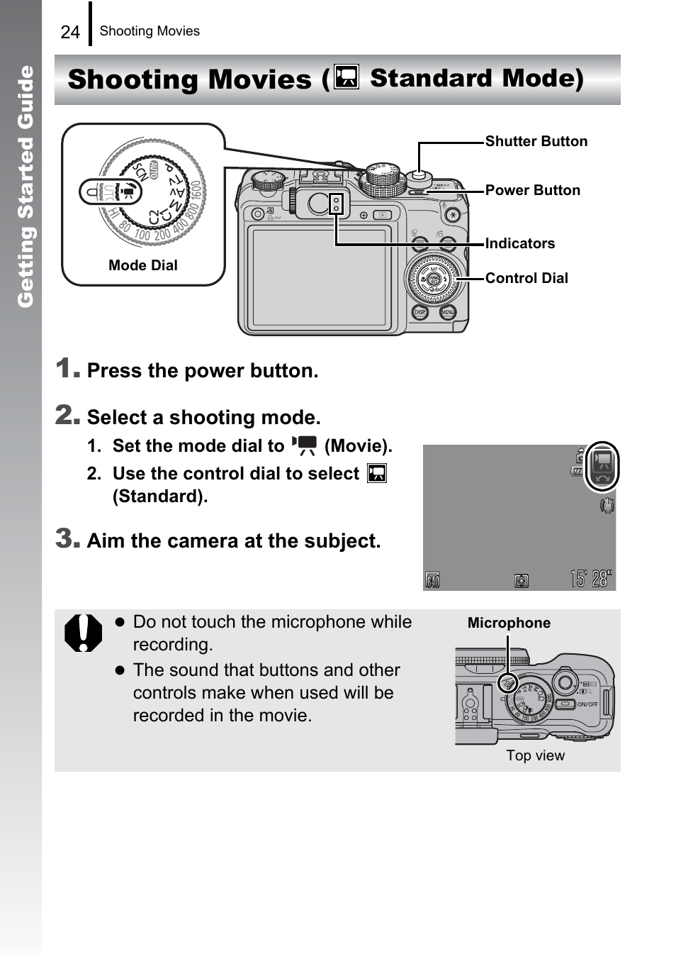 Shooting movies, Standard mode), Shooting movies 1 | Canon PowerShot G10 User Manual | Page 26 / 306