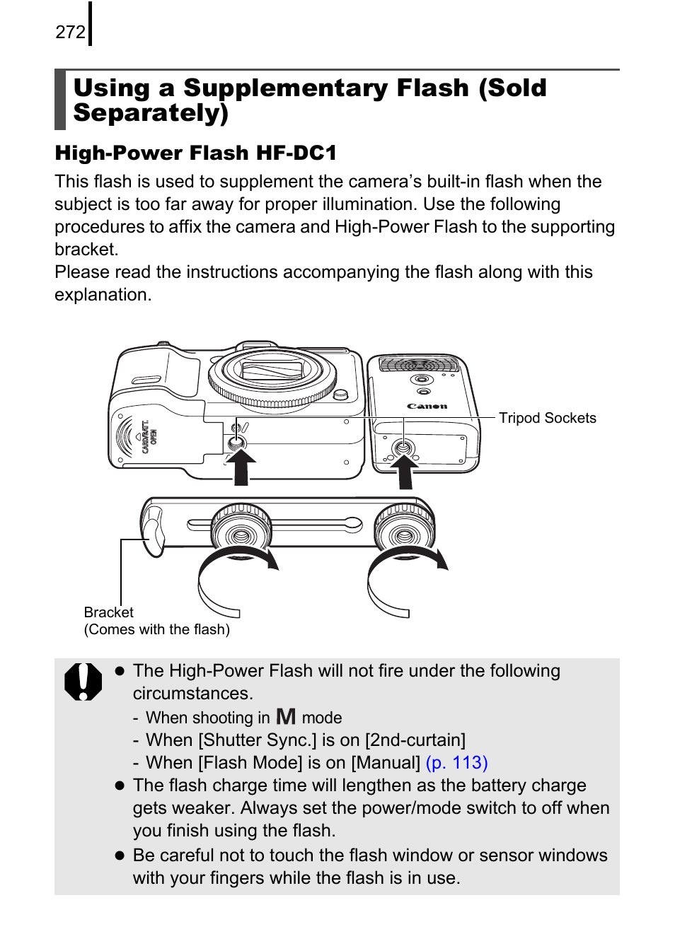 Using a supplementary flash (sold separately), High-power flash hf-dc1 | Canon PowerShot G10 User Manual | Page 274 / 306