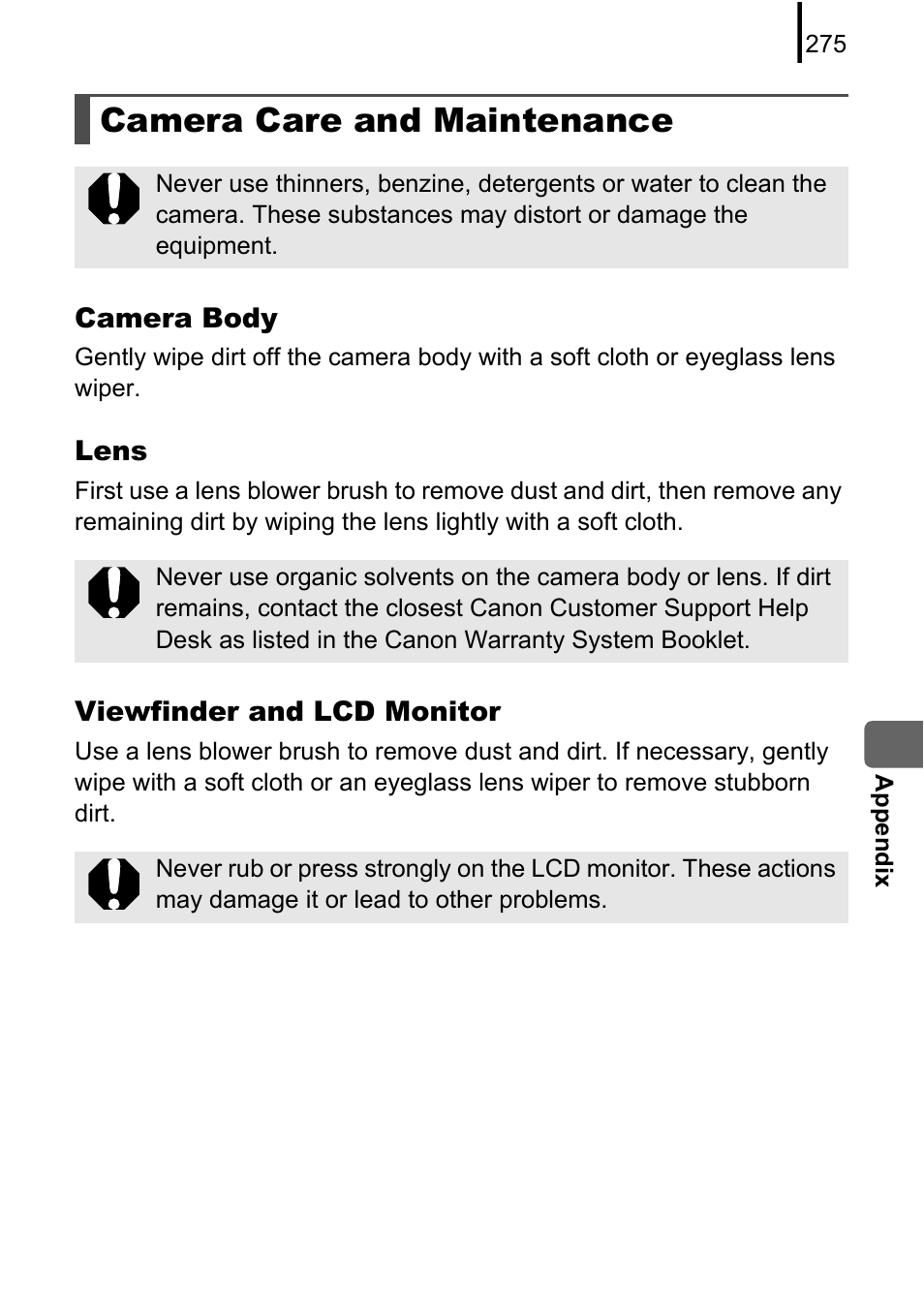 Camera care and maintenance | Canon PowerShot G10 User Manual | Page 277 / 306