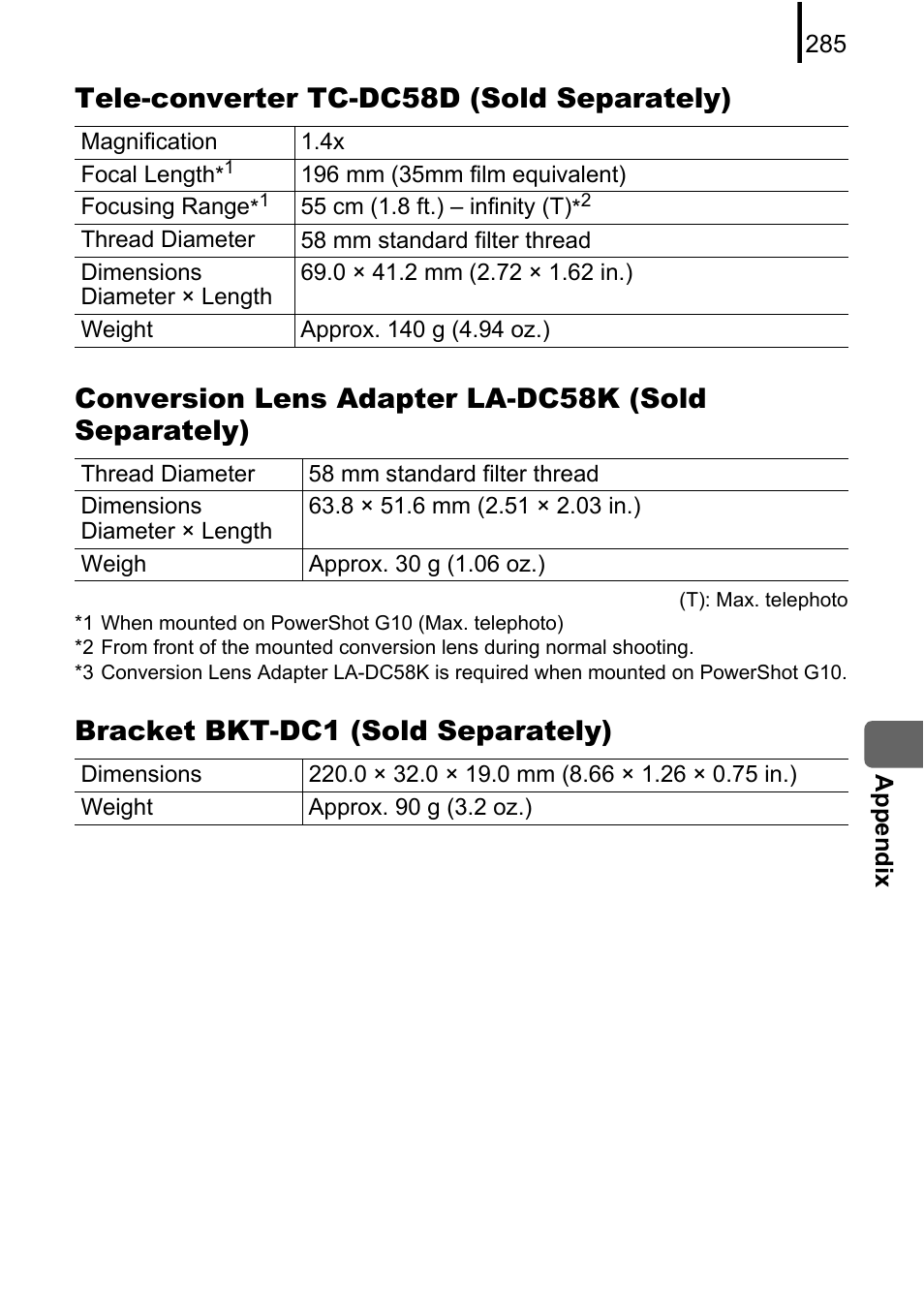 Bracket bkt-dc1 (sold separately) | Canon PowerShot G10 User Manual | Page 287 / 306