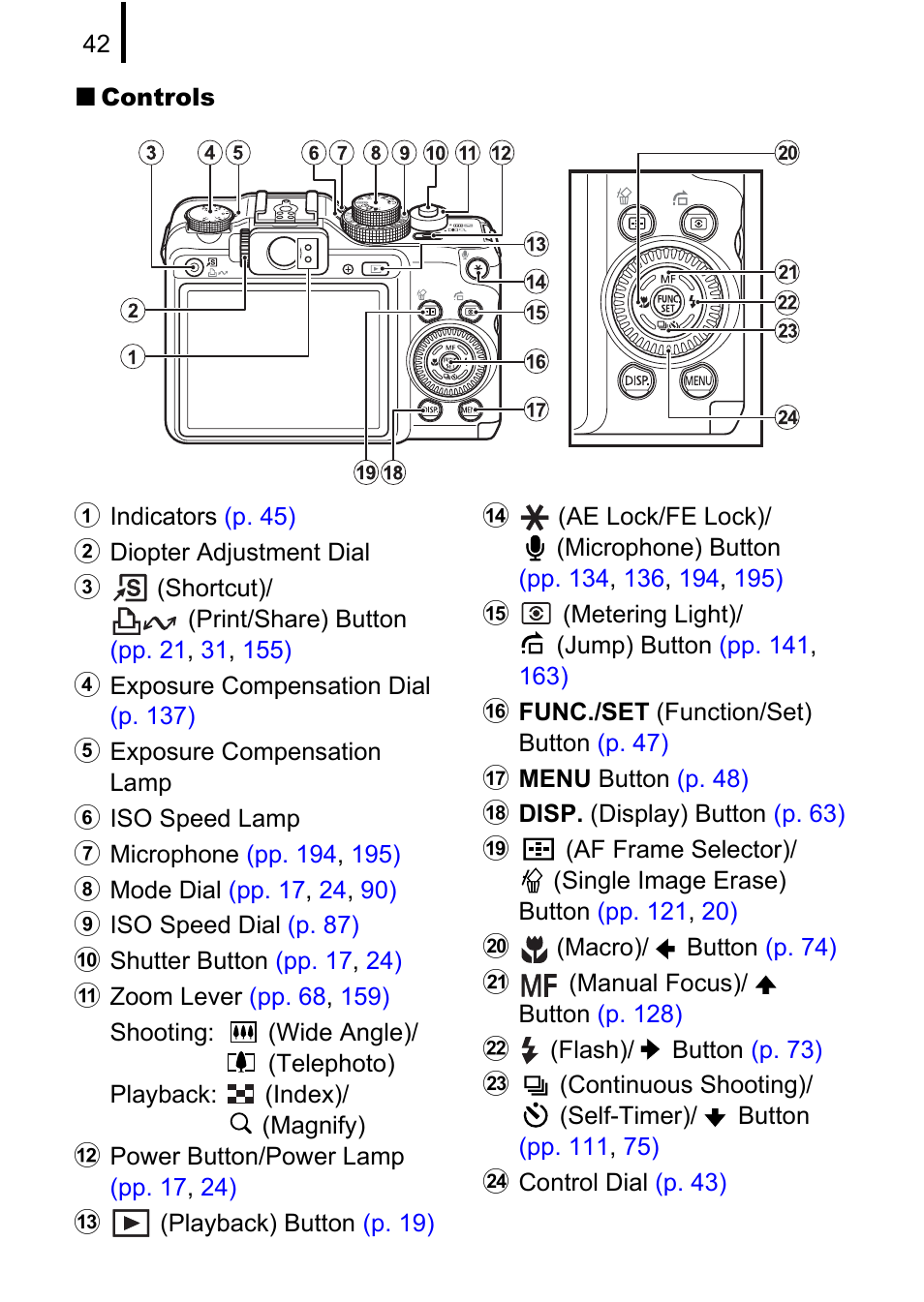 P. 42), Adjustme | Canon PowerShot G10 User Manual | Page 44 / 306