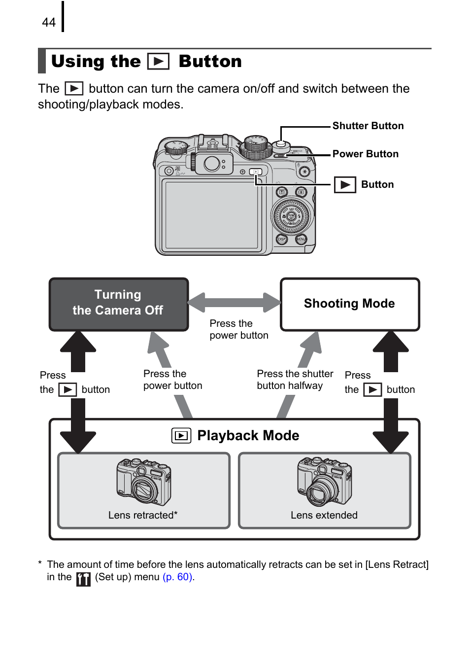 Using the button, Using the, Button | Playback mode | Canon PowerShot G10 User Manual | Page 46 / 306