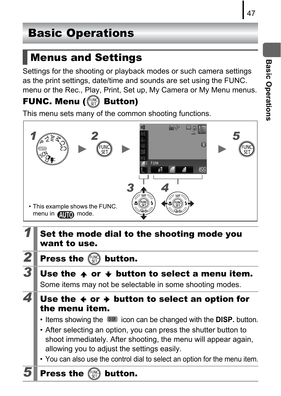 Basic operations, Menus and settings, P. 47) | Making settings, Pp. 47 | Canon PowerShot G10 User Manual | Page 49 / 306