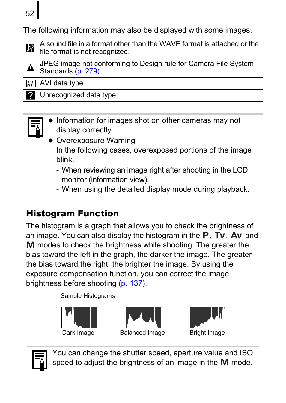 P. 52), Histogram function | Canon PowerShot G10 User Manual | Page 54 / 306