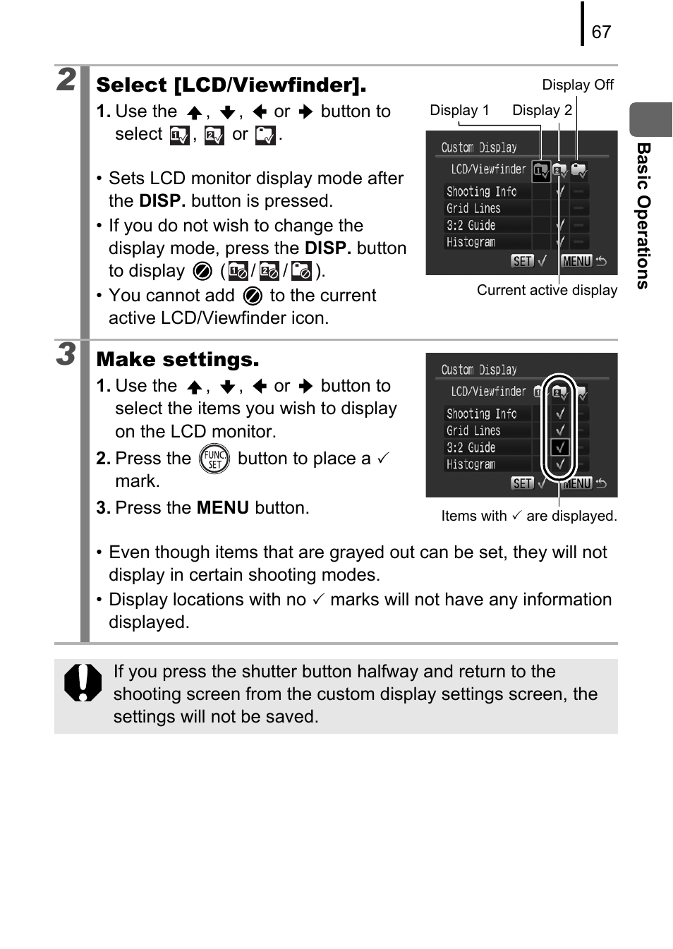 Select [lcd/viewfinder, Make settings | Canon PowerShot G10 User Manual | Page 69 / 306