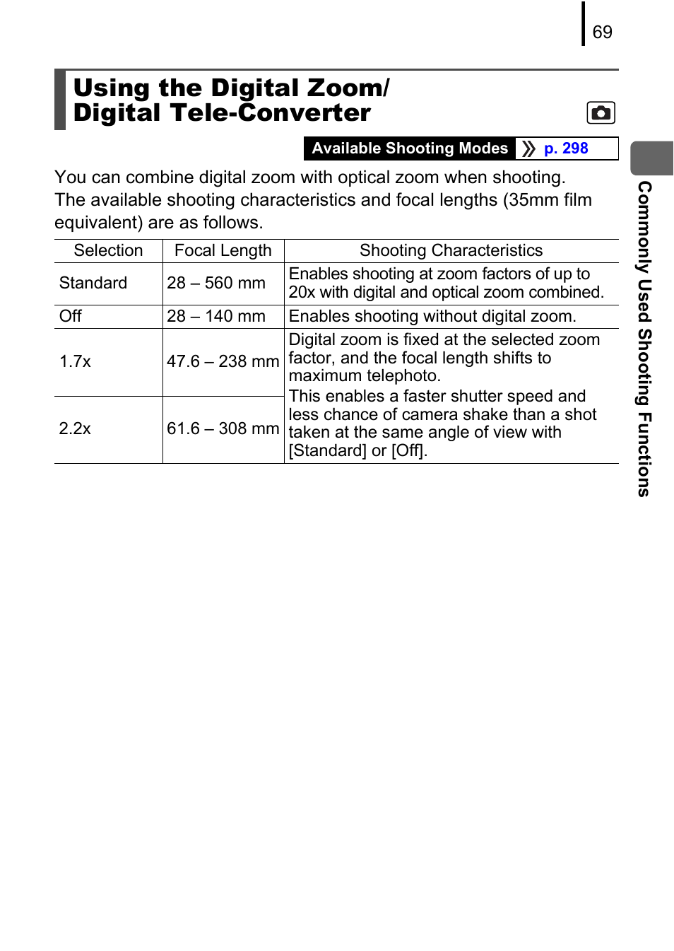 Using the digital zoom/digital tele-converter, P. 69, Using the digital zoom/ digital tele-converter | Canon PowerShot G10 User Manual | Page 71 / 306