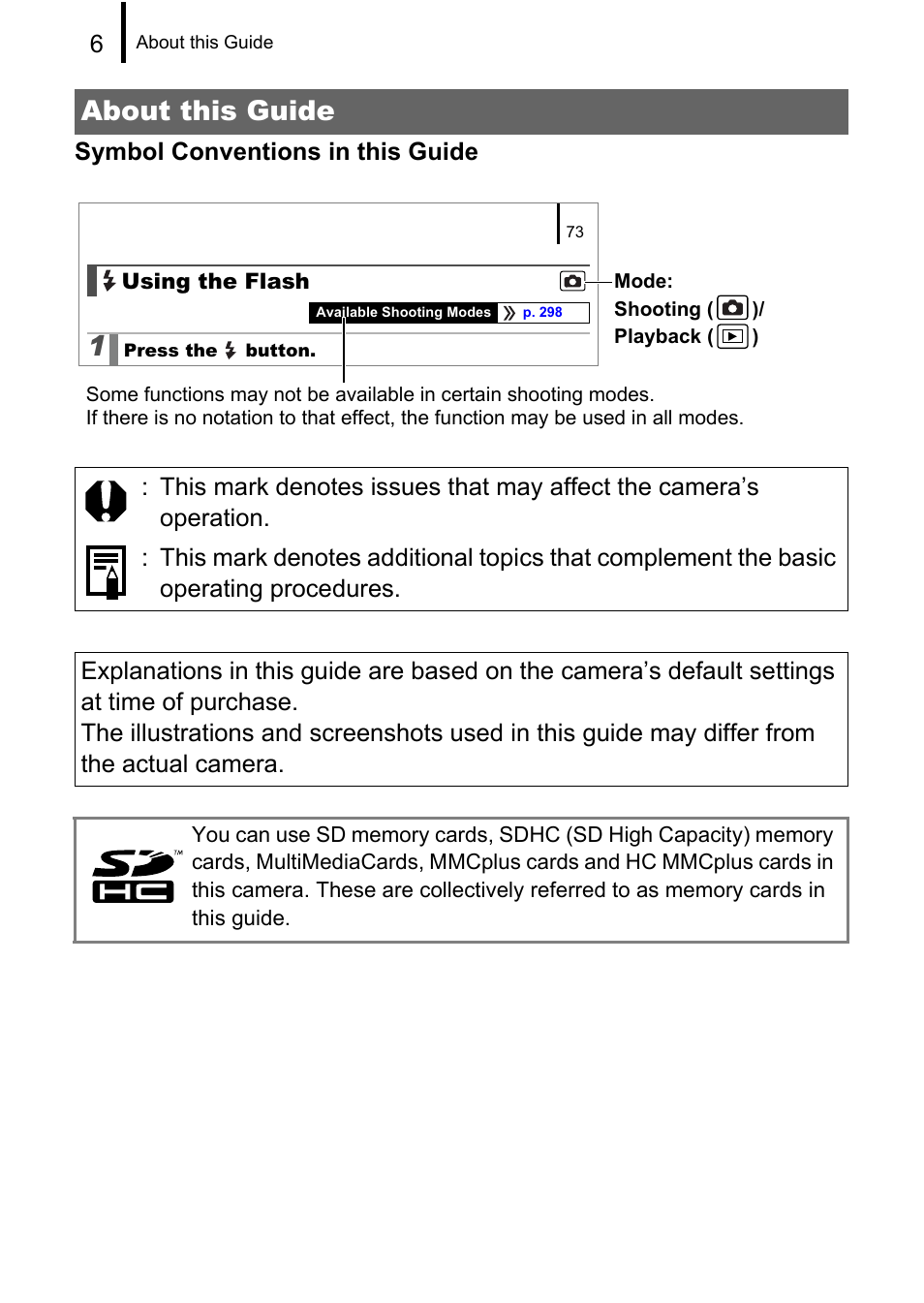 About this guide | Canon PowerShot G10 User Manual | Page 8 / 306