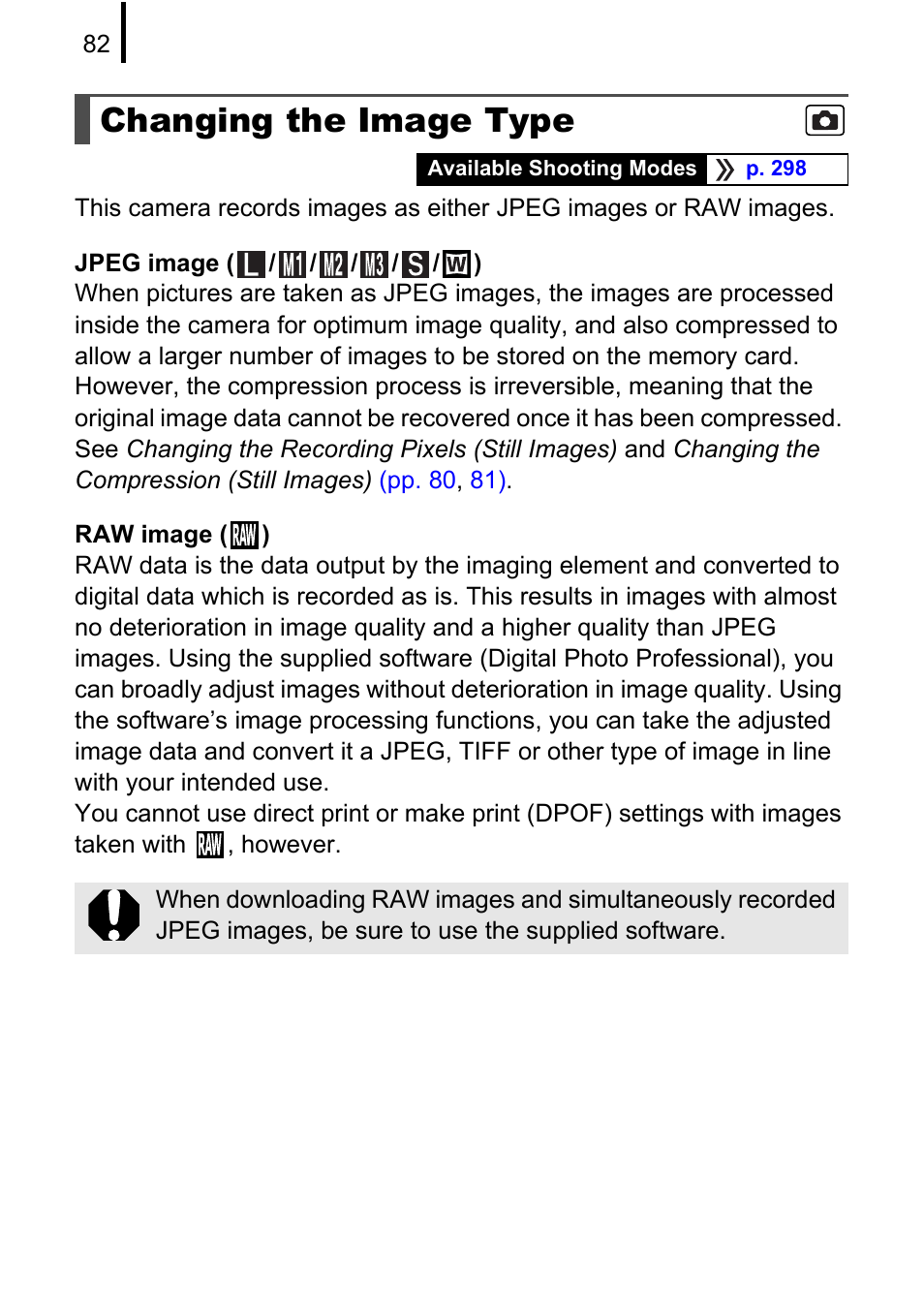 Changing the image type | Canon PowerShot G10 User Manual | Page 84 / 306