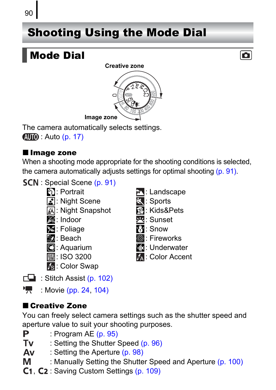 Shooting using the mode dial, Mode dial | Canon PowerShot G10 User Manual | Page 92 / 306