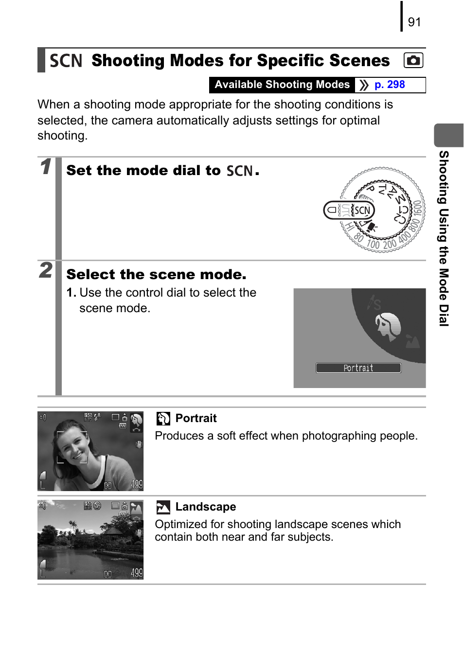 Shooting modes for specific scenes, P. 91) | Canon PowerShot G10 User Manual | Page 93 / 306