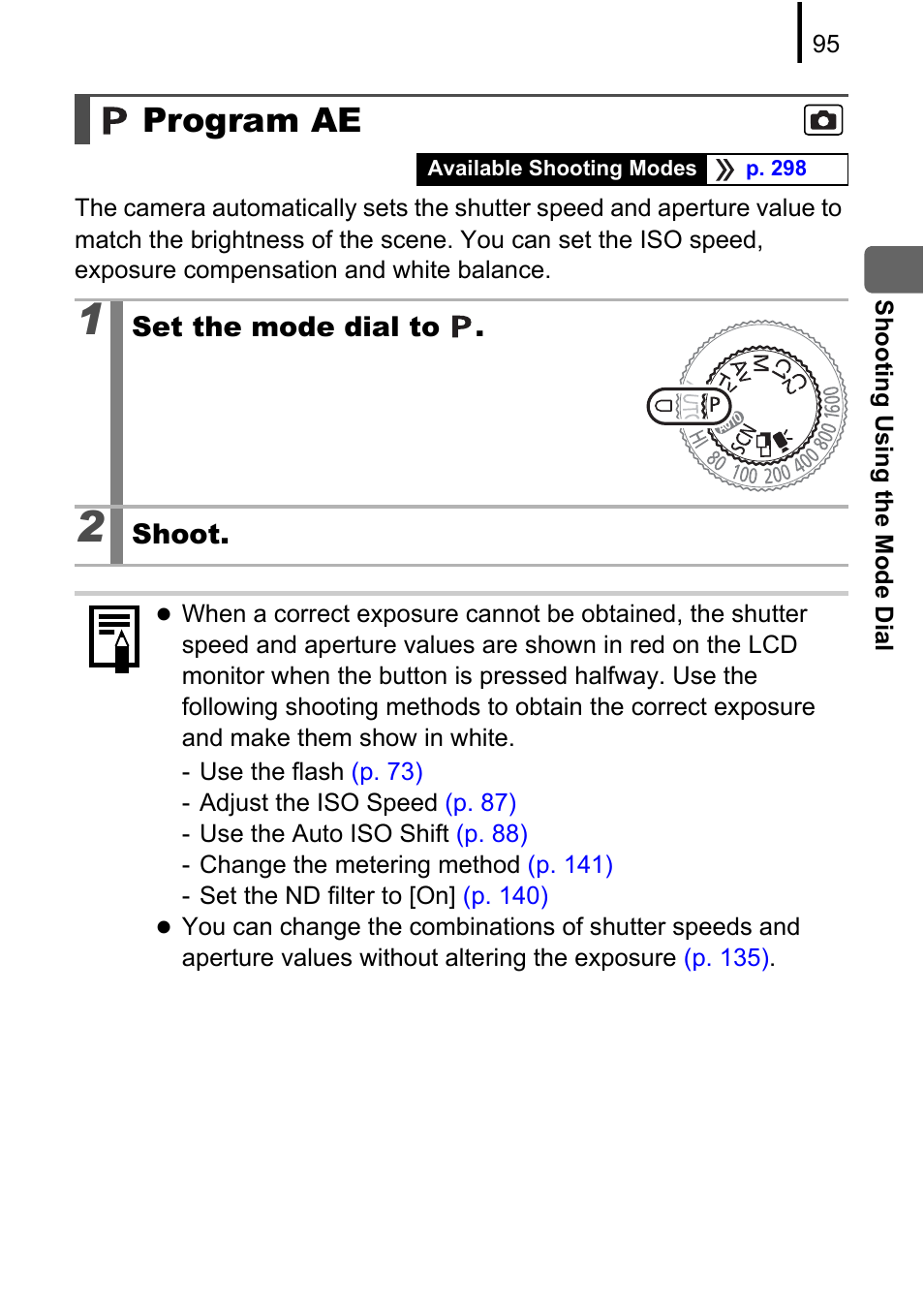 Program ae, P. 95) | Canon PowerShot G10 User Manual | Page 97 / 306